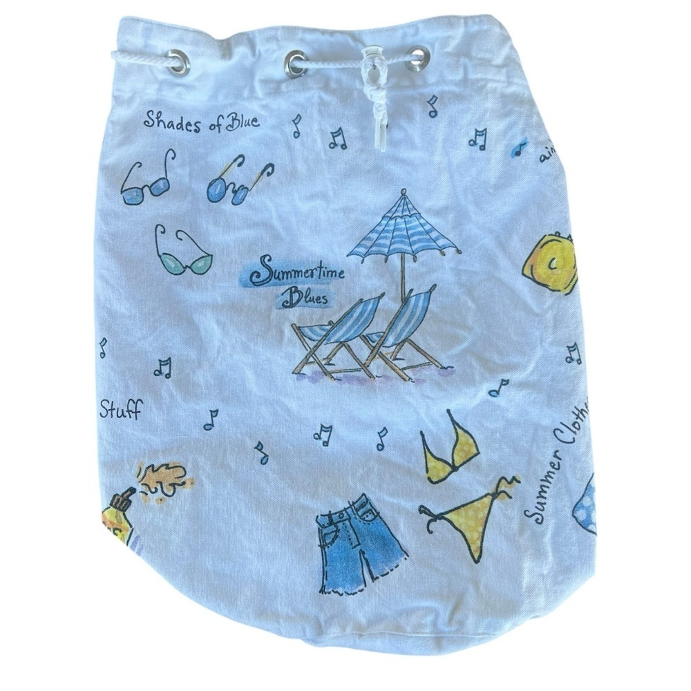 VTG 90s Rel-E-Vant Canvas Duffle Backpack Beach Pool Drawstring Kitschy‎ Quirky